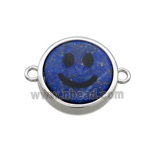 Blue Lapis Lazuli Emoji Connector Smileface Circle Platinum Plated