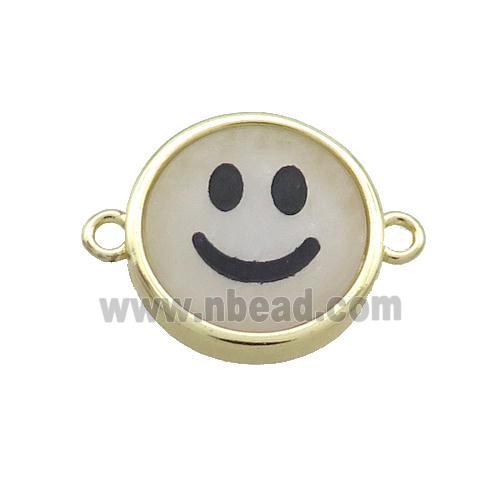 Clear Quartz Emoji Connector Smileface Circle Gold Plated