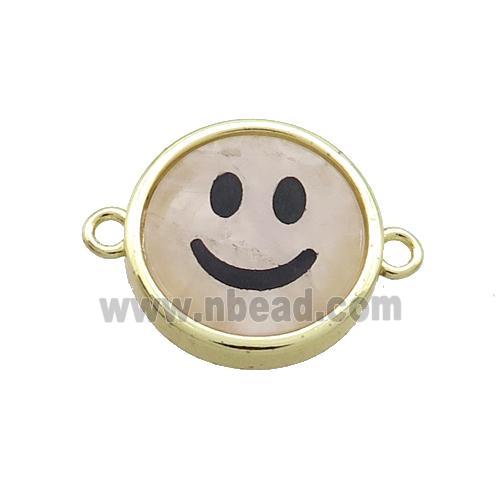 Rose Quartz Emoji Connector Smileface Circle Gold Plated