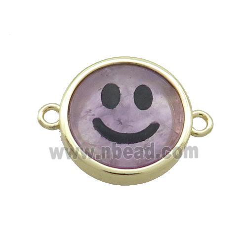 Purple Amethyst Emoji Connector Smileface Circle Gold Plated