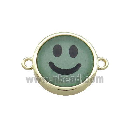 Green Aventurine Emoji Connector Smileface Circle Gold Plated