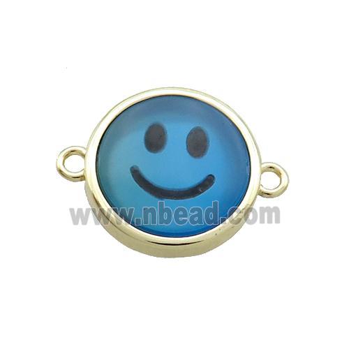 Blue Dye Agate Emoji Connector Smileface Circle Gold Plated