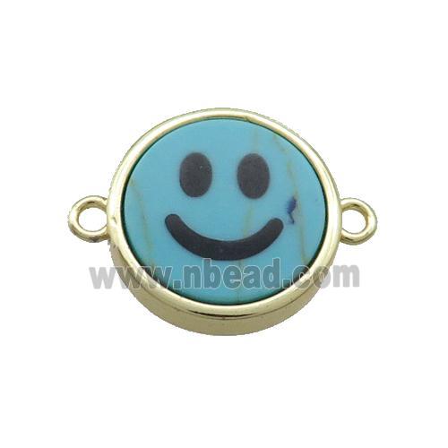 Blue Dye Turquoise Emoji Connector Smileface Circle Gold Plated