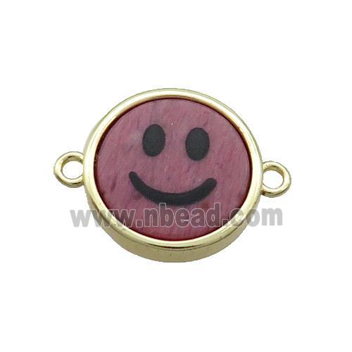 Pink Rhodonite Emoji Connector Smileface Circle Gold Plated