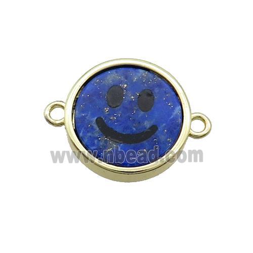 Blue Lapis Lazuli Emoji Connector Smileface Circle Gold Plated