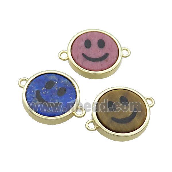 Mix Gemstone Emoji Connector Smileface Circle Gold Plated