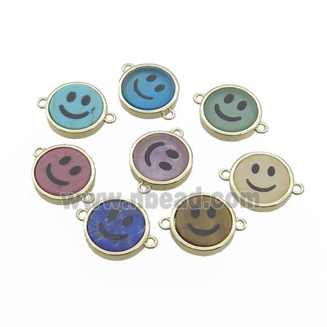 Mix Gemstone Emoji Connector Smileface Circle Gold Plated