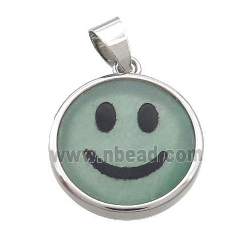 Green Aventurine Emoji Pendant Smileface Circle Platinum Plated