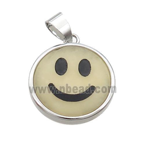 Yellow Aventurine Emoji Pendant Smileface Circle Platinum Plated