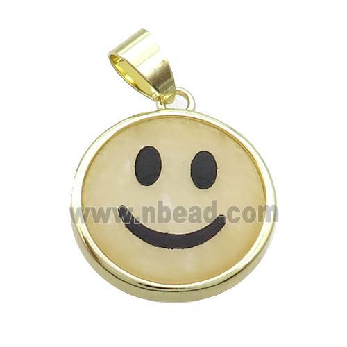 Yellow Aventurine Emoji Pendant Smileface Circle Gold Plated