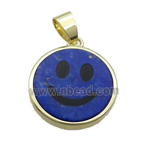 Blue Lapis Lazuli Emoji Pendant Smileface Circle Gold Plated