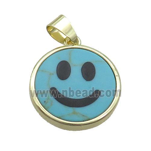 Blue Dye Turquoise Emoji Pendant Smileface Circle Gold Plated