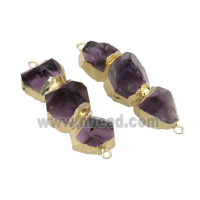 Natural Amethyst Stick Connector Purple Gold Plated