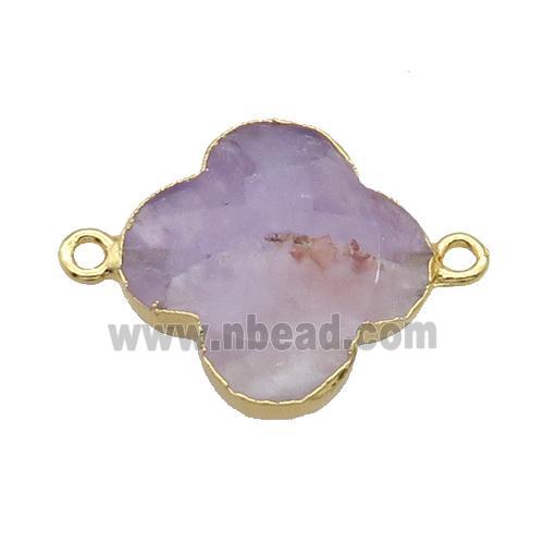 Natural Amethyst Clover Connector Purple Gold Plated