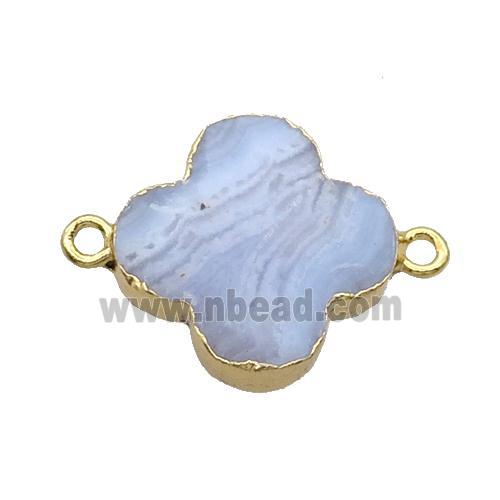 Natural Blue Lace Agate Clover Connector Gold Plated