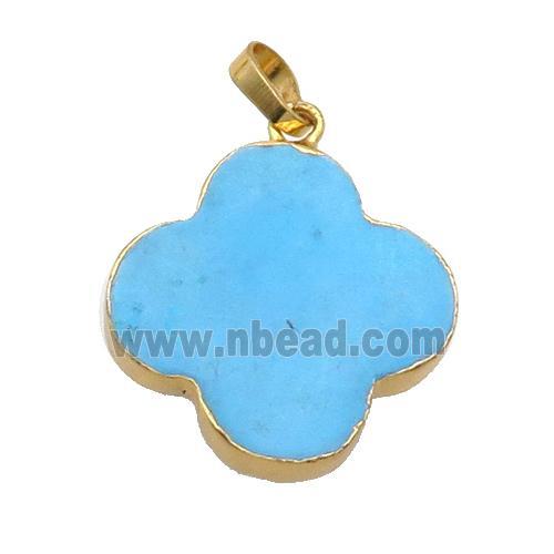 Blue Magnesite Turquoise Clover Pendant Dye Gold Plated