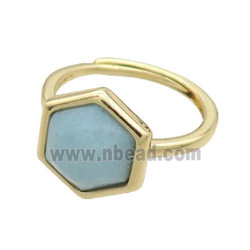 Blue Amazonite Copper Ring Hexagon Adjustable Gold Plated