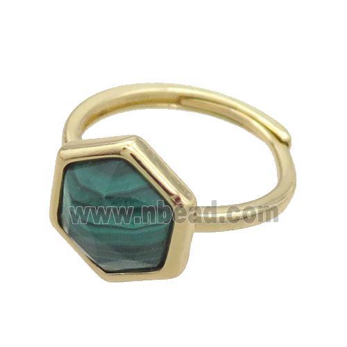 Malachite Copper Ring Hexagon Adjustable Gold Plated