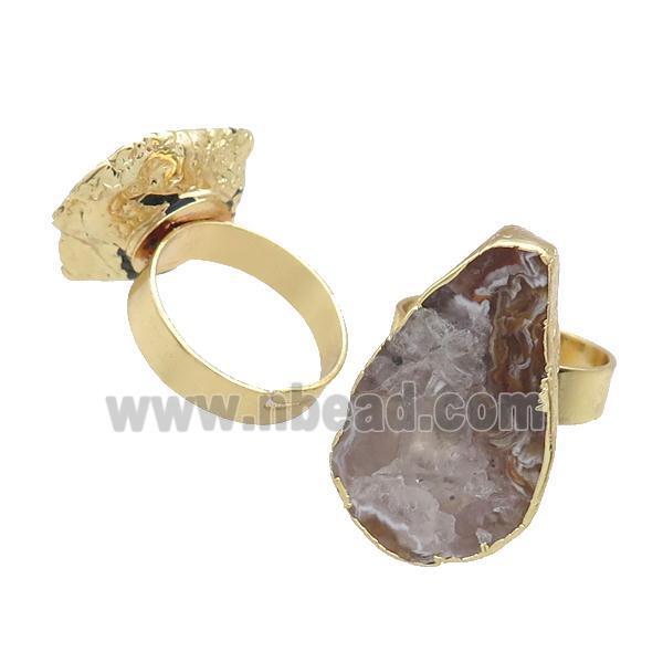 Natural Agate Druzy Copper Ring Adjustable Gold Plated