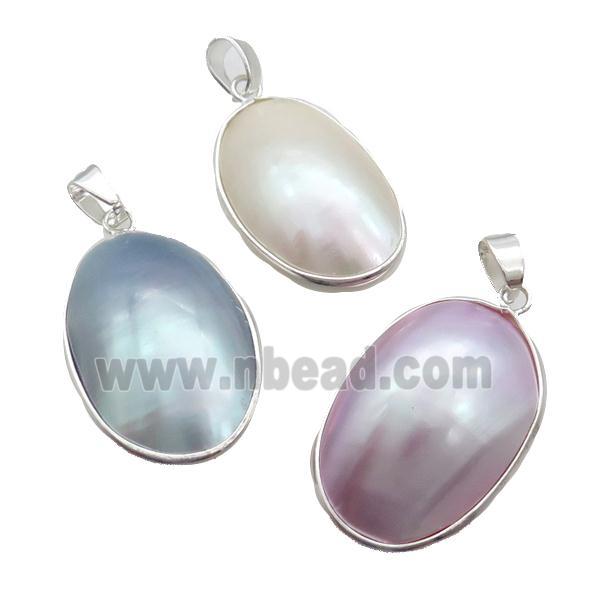 Sea Shell Oval Pendant Platinum Plated Mixed
