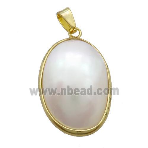 White Sea Shell Oval Pendant Gold Plated