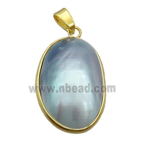 Gray Sea Shell Oval Pendant Gold Plated