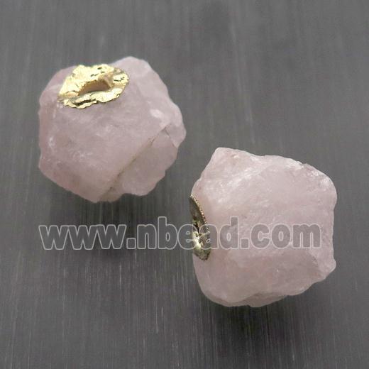 Hammered Rose Quartz Beads Round Nugget Pink Gold Plated