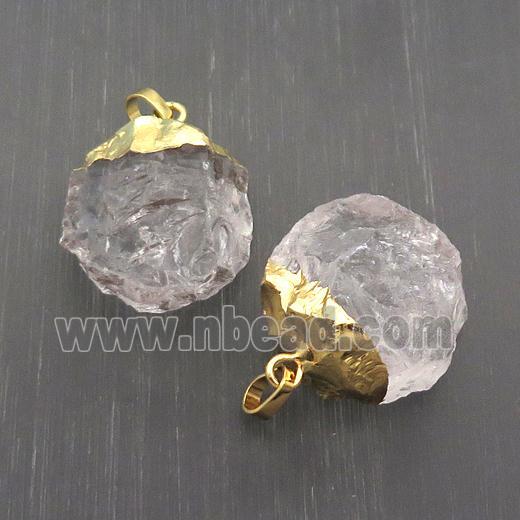 Hammered Clear Quartz Pendant Circle Gold Plated