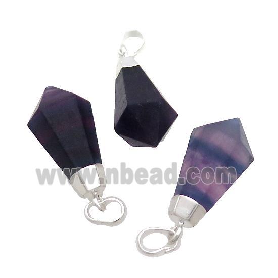 Natural Fluorite Pendulum Pendant, teardrop, Purple Silver Plated