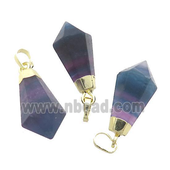 Natural Fluorite Pendulum Pendant Purple Gold Plated