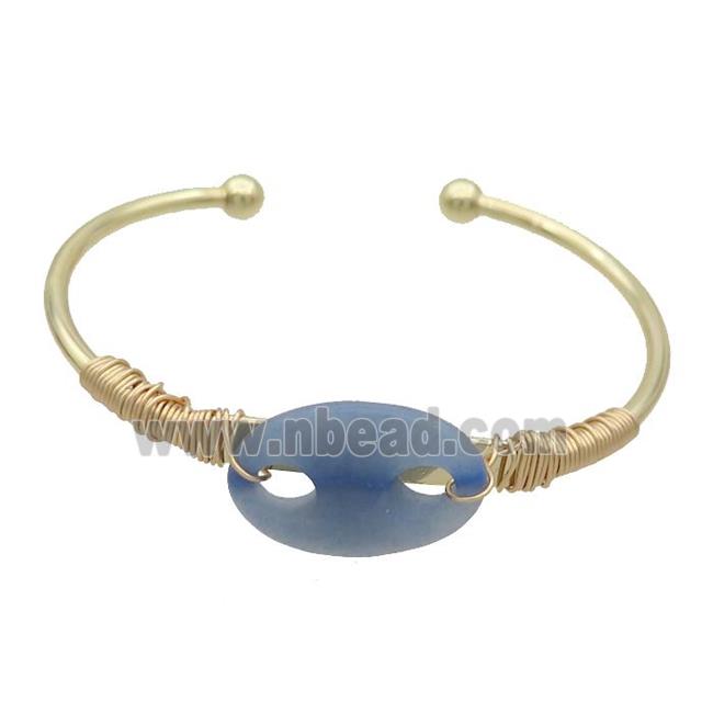 Copper Bangle With Blue Aventurine Wire Wrapped Gold Plated