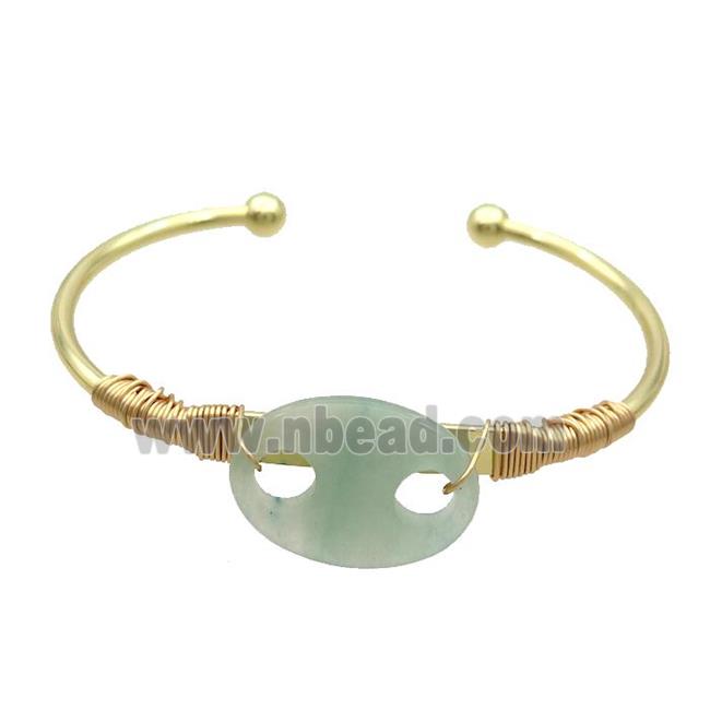Copper Bangle With Green Aventurine Wire Wrapped Gold Plated
