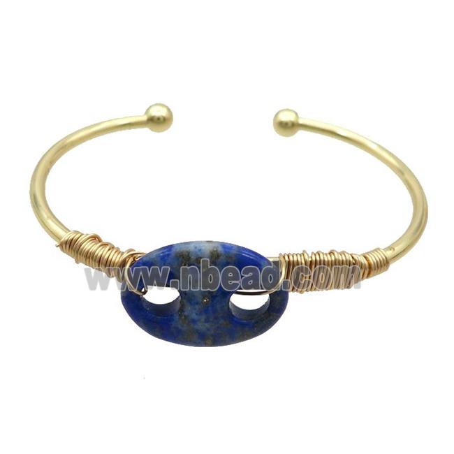 Copper Bangle With Blue Lapis Lazuli Wire Wrapped Gold Plated