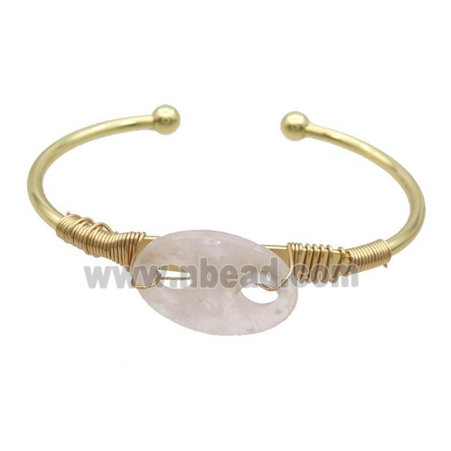 Copper Bangle With Rose Quartz Wire Wrapped Gold Plated
