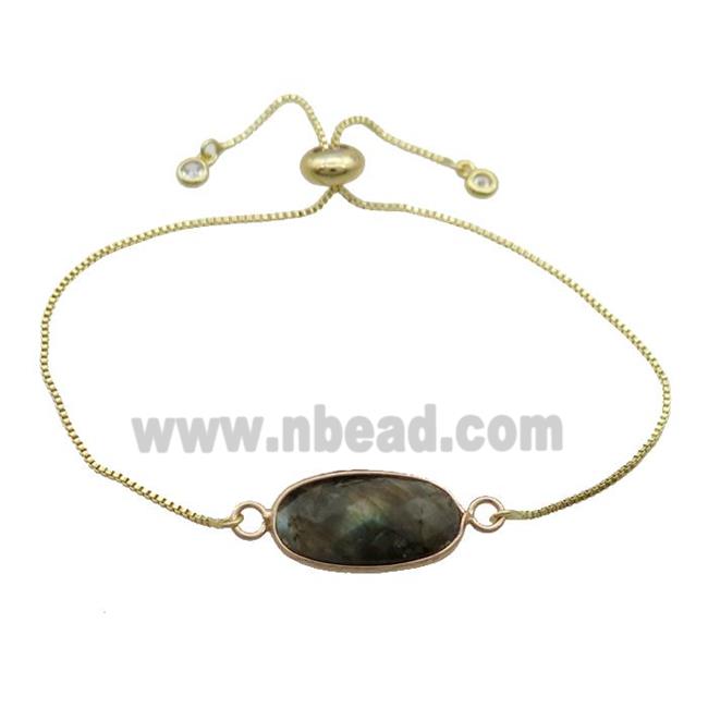 Copper Bracelet With Labradorite Adjustable Gold Plated