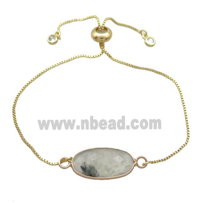 Copper Bracelet With Prehnite Adjustable Gold Plated