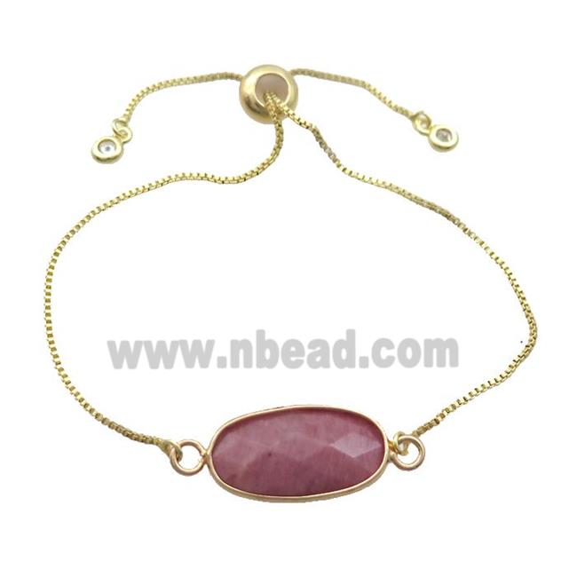 Copper Bracelet With Pink Wood Lace Jasper Adjustable Gold Plated