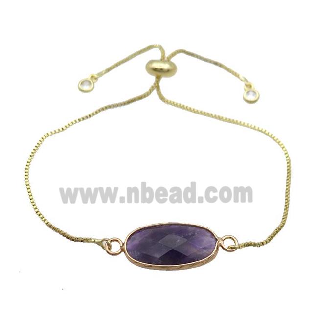 Copper Bracelet With Purple Amethyst Adjustable Gold Plated