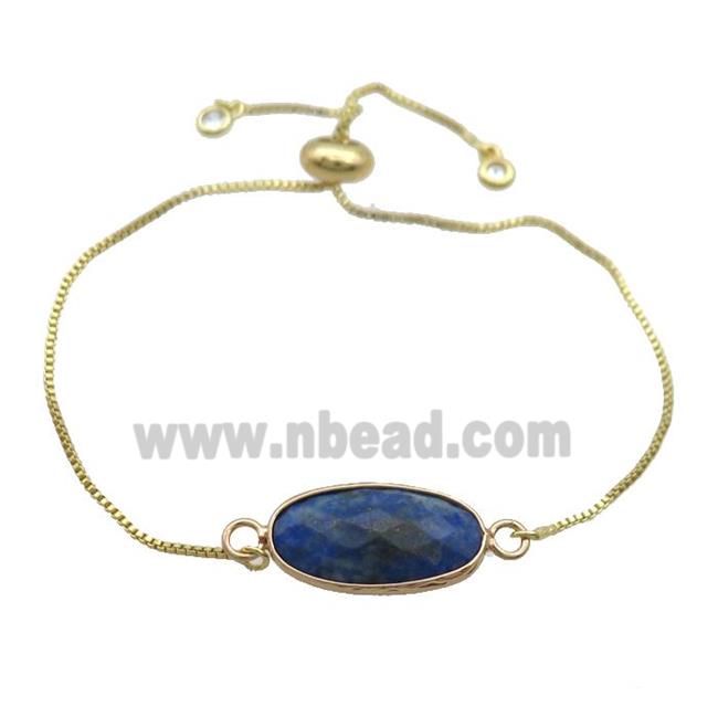 Copper Bracelet With Blue Lapis Lazuli Adjustable Gold Plated