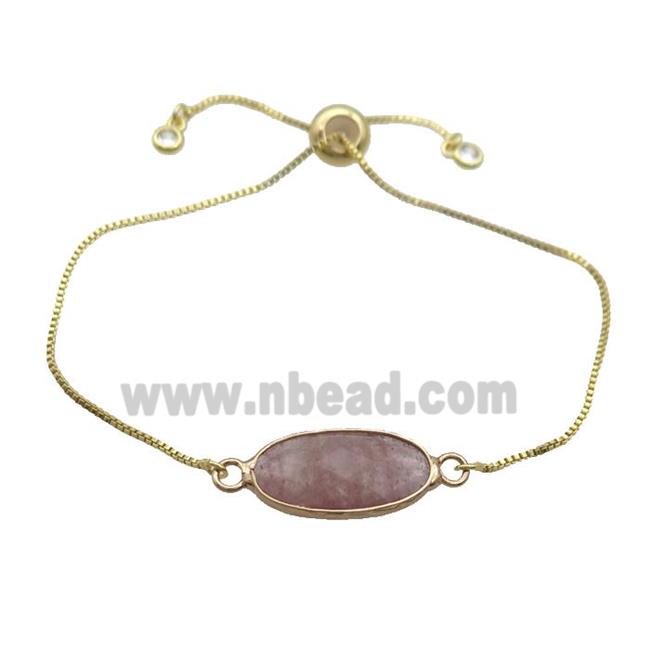 Copper Bracelet With Pink Strawberry Quartz Adjustable Gold Plated