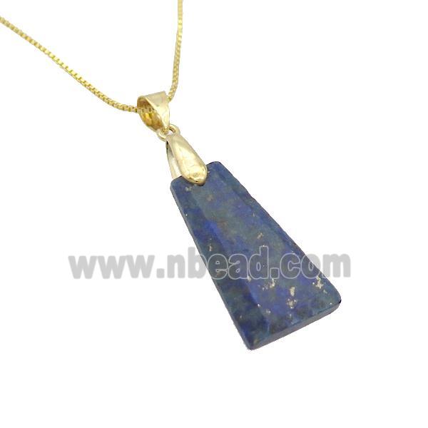 Natural Blue Lapis Lazuli Necklace Trapeziform Copper Gold Plated