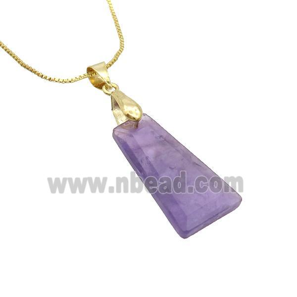 Natural Purple Amethyst Necklace Trapeziform Copper Gold Plated