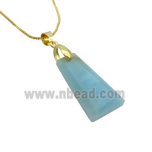 Natural Blue Amazonite Necklace Trapeziform Copper Gold Plated