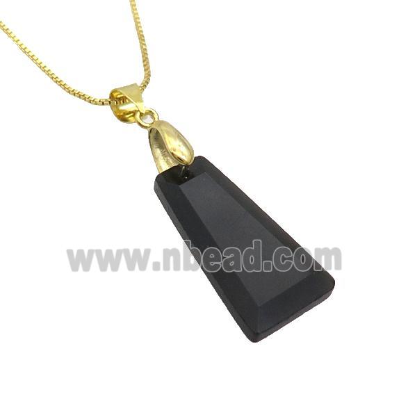 Natural Black Onyx Agate Necklace Trapeziform Copper Gold Plated