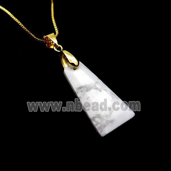 Natural White Howlite Turquoise Necklace Trapeziform Copper Gold Plated