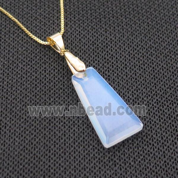 Natural White Opalite Necklace Trapeziform Copper Gold Plated