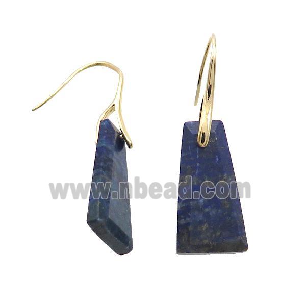 Natural Blue Lapis Lazuli Hook Earring Trapeziform Copper Gold Plated