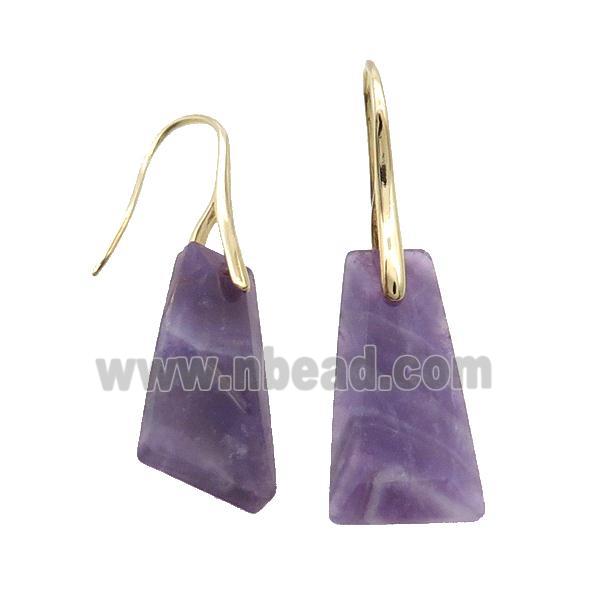 Natural Purple Amethyst Hook Earring Trapeziform Copper Gold Plated