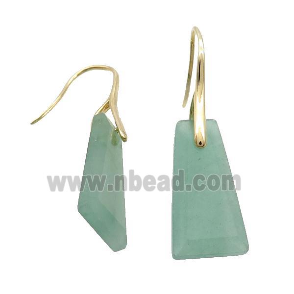 Natural Green Aventurine Hook Earring Trapeziform Copper Gold Plated