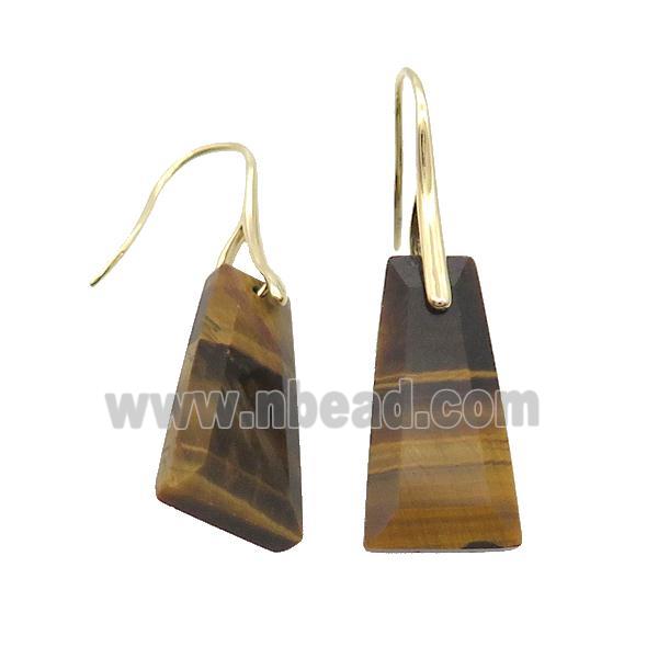 Natural Tiger Eye Stone Hook Earring Trapeziform Copper Gold Plated